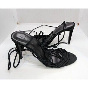 Chrissy Teigen X Revolve Women's Black Strappy Ankle Tie Around Sued Heel sz 6.5